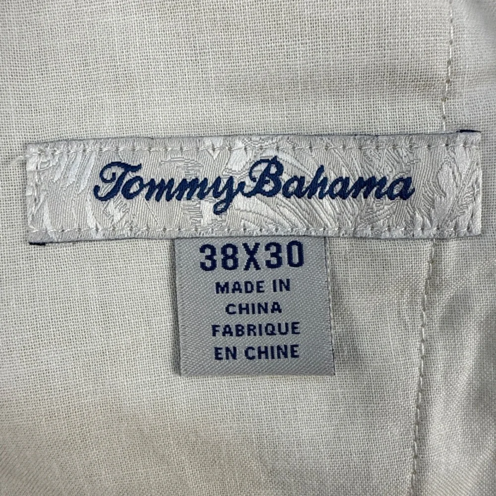 Tommy Bahama Linen Pants Mens 38x30 Herringbone Khaki Flat Front EUC